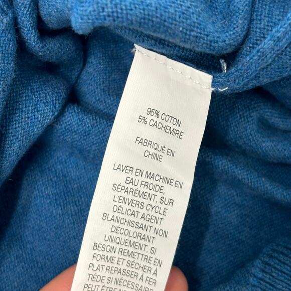 LL Bean Sweater Blue Men L V-Neck Cotton Cashmere Blend Plain Knit Pullover - Picture 5 of 9